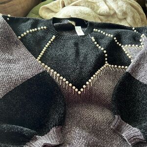 POL Black Knit Sweater with Pearl Trim